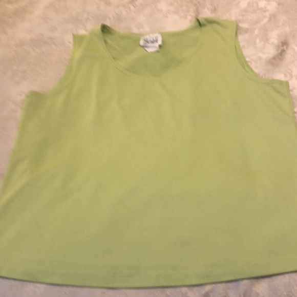 SCRIPT TANK TOP - SIZE L PETITE - LIME GREEN 10% SPANDEX STRETCHY COOL - #187 - Picture 3 of 9